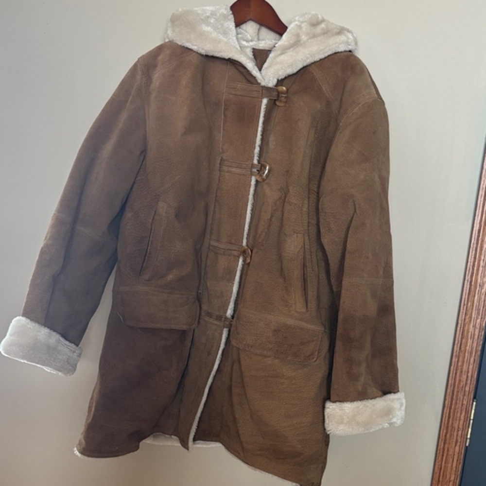 AR Bernardo genuine leather button zip up hooded lined jacket with pockets XL